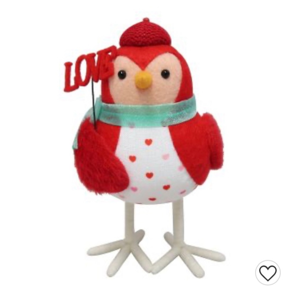 6.25” 2023 Fabric Valentine’s Day bird figurine holding ‘Love’ sign - spritz.